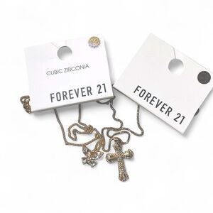 Gold & Silver Forever 21 Butterfly And Cross Necklace Set